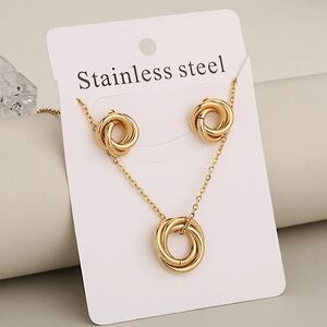 Gold Knot Stainless Steel Necklace & Earrings Set